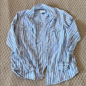 Women’s American Eagle Outfitters Blue and White Striped Casual Shirt